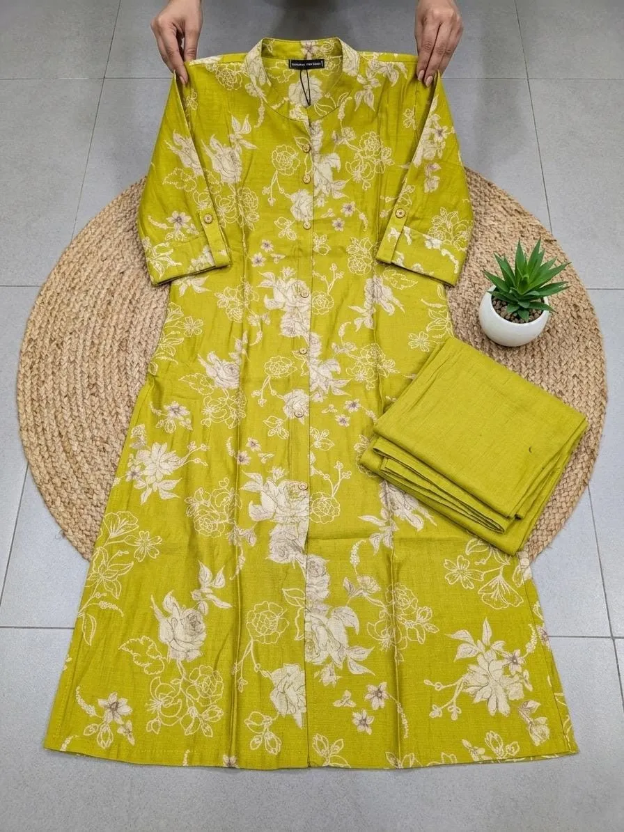 Mustard Yellow Floral Printed Kurta Set
